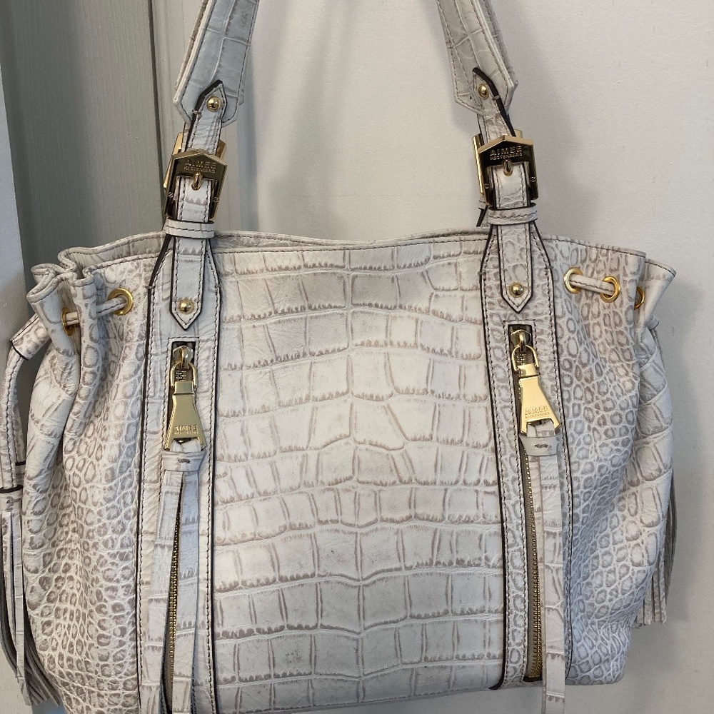 AIMEE KESTENBERG Ivory White Crocs Leather Side Tassels Shoulder Bag (NWOT)